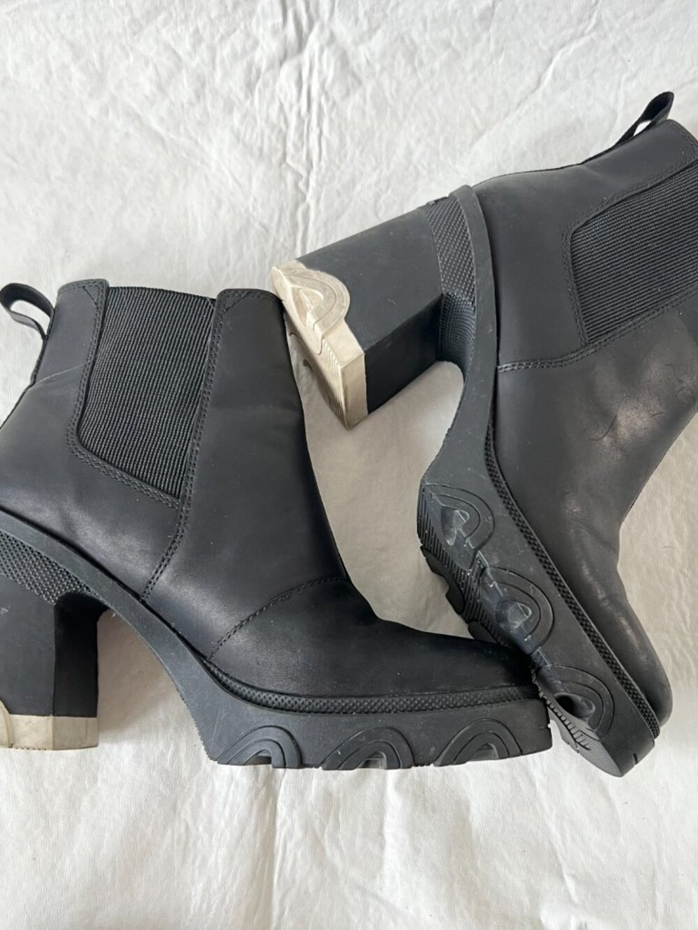 Sorel chelsea boots black leather waterproof block high heel size 7 platform - Picture 7 of 14